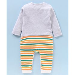 Babyhug Cotton Knit Full Sleeves Printed Romper - Grey