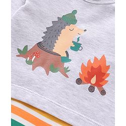 Babyhug Cotton Knit Full Sleeves Printed Romper - Grey