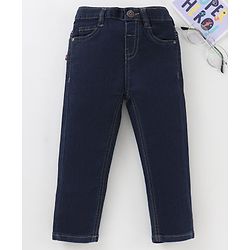 Babyhug Full Length Washed Denim Stretchable Jeans Solid Colour - Blue