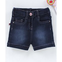 Babyhug Mid Thigh Denim Washed Shorts With Stretch - Dark Blue