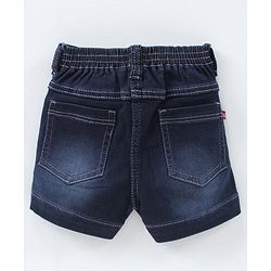Babyhug Mid Thigh Denim Washed Shorts With Stretch - Dark Blue
