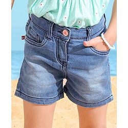 Babyhug Mid Thigh Denim Washed Shorts With Stretch - Medium Blue