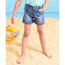Babyhug Mid Thigh Denim Washed Shorts With Stretch - Medium Blue
