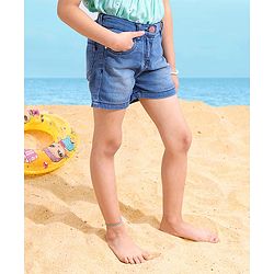 Babyhug Mid Thigh Denim Washed Shorts With Stretch - Medium Blue