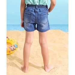 Babyhug Mid Thigh Denim Washed Shorts With Stretch - Medium Blue