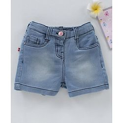 Babyhug Mid Thigh Denim Washed Shorts With Stretch - Light Blue