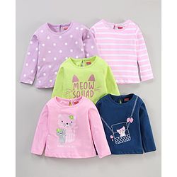 Babyhug Cotton Knit Full Sleeves Tops Graphic Print Pack of 5 - Multicolour