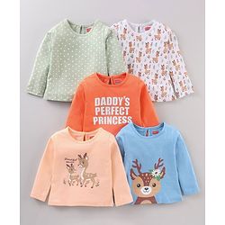 Babyhug Full Sleeves Tees With Graphics Pack Of 5 - Multicolor