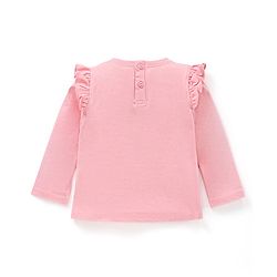 Babyhug Cotton Knit Full Sleeves T-Shirt with Frill Detailing Text Print - Pink
