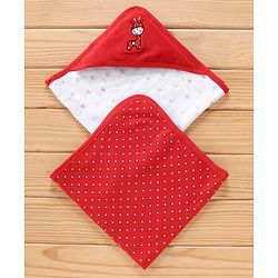 Babyhug Knit Terry Towels And Cartoon Print Pack Of 2 - Red