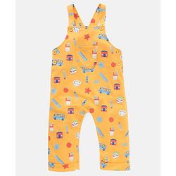 Babyhug 100% Cotton Dungaree With Half Sleeves T-Shirt Set Star Print - Blue Yellow
