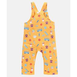 Babyhug 100% Cotton Dungaree With Half Sleeves T-Shirt Set Star Print - Blue Yellow