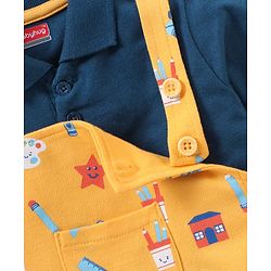 Babyhug 100% Cotton Dungaree With Half Sleeves T-Shirt Set Star Print - Blue Yellow