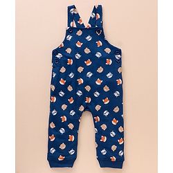 Babyhug Cotton Knit Full Sleeves Solid Tee & Fox Printed Dungaree - Grey Blue