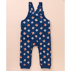 Babyhug Cotton Knit Full Sleeves Solid Tee & Fox Printed Dungaree - Grey Blue