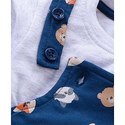 Babyhug Cotton Knit Full Sleeves Solid Tee & Fox Printed Dungaree - Grey Blue