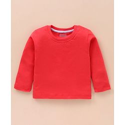 Babyhug Cotton Knit Full Sleeves Solid Tee & Apple Printed Dungaree - Red & Grey
