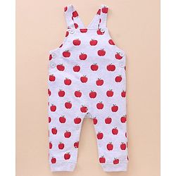 Babyhug Cotton Knit Full Sleeves Solid Tee & Apple Printed Dungaree - Red & Grey