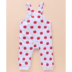 Babyhug Cotton Knit Full Sleeves Solid Tee & Apple Printed Dungaree - Red & Grey