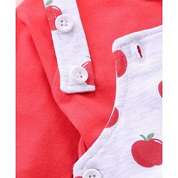 Babyhug Cotton Knit Full Sleeves Solid Tee & Apple Printed Dungaree - Red & Grey