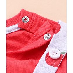Babyhug Cotton Knit Full Sleeves Solid Tee & Apple Printed Dungaree - Red & Grey