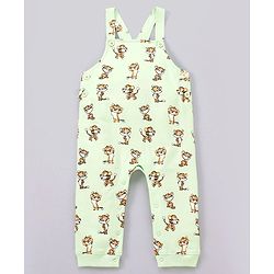 Babyhug Cotton Dungaree and Full Sleeves T-Shirt Set Cat Print - Orange and Green