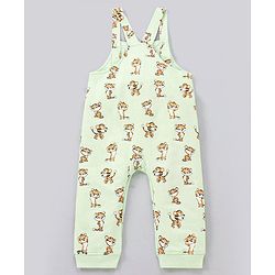 Babyhug Cotton Dungaree and Full Sleeves T-Shirt Set Cat Print - Orange and Green