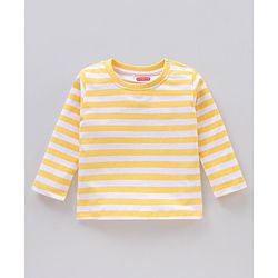 Babyhug Single Jersey Dungaree with Full Sleeves Striped T-shirt - Green and Yellow