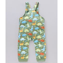 Babyhug Single Jersey Dungaree with Full Sleeves Striped T-shirt - Green and Yellow