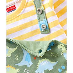 Babyhug Single Jersey Dungaree with Full Sleeves Striped T-shirt - Green and Yellow