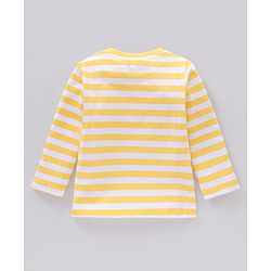 Babyhug Single Jersey Dungaree with Full Sleeves Striped T-shirt - Green and Yellow