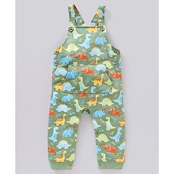 Babyhug Single Jersey Dungaree with Full Sleeves Striped T-shirt - Green and Yellow