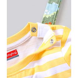 Babyhug Single Jersey Dungaree with Full Sleeves Striped T-shirt - Green and Yellow
