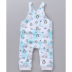 Babyhug Cotton Knit Full Sleeves Solid Tee & Igloo & Penguin Printed Dungaree - Orange & Light Blue