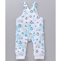 Babyhug Cotton Knit Full Sleeves Solid Tee & Igloo & Penguin Printed Dungaree - Orange & Light Blue