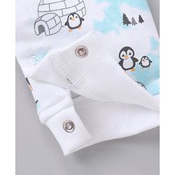 Babyhug Cotton Knit Full Sleeves Solid Tee & Igloo & Penguin Printed Dungaree - Orange & Light Blue