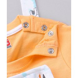 Babyhug Cotton Knit Full Sleeves Solid Tee & Igloo & Penguin Printed Dungaree - Orange & Light Blue