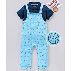 Babyhug Cotton Dungaree with Half Sleeves Solid T-shirt - Blue