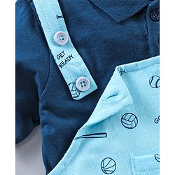 Babyhug Cotton Dungaree with Half Sleeves Solid T-shirt - Blue