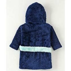 Babyhug Full Sleeves Hooded Velour Bath Robe - Navy Blue