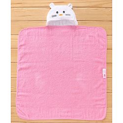 Babyhug Cotton Woven Hooded Cat Embroidery Hodded Towel - Pink