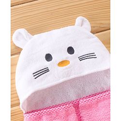 Babyhug Cotton Woven Hooded Cat Embroidery Hodded Towel - Pink