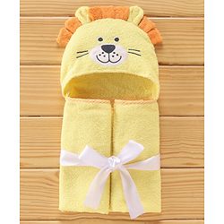 Babyhug Cotton Woven Hooded Lion Embroidery Hodded Towel - Yellow