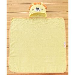 Babyhug Cotton Woven Hooded Lion Embroidery Hodded Towel - Yellow