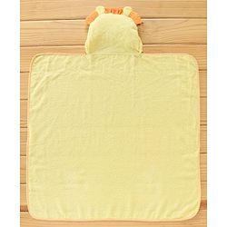 Babyhug Cotton Woven Hooded Lion Embroidery Hodded Towel - Yellow