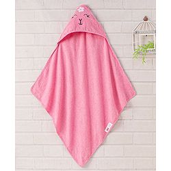 Babyhug Woven Terry Hooded Towel Animal Face Embroidery - Pink