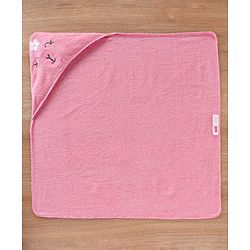 Babyhug Woven Terry Hooded Towel Animal Face Embroidery - Pink