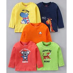 Babyhug Cotton Full Sleeves T-Shirts Tiger Print Pack of 5 - Multicolor