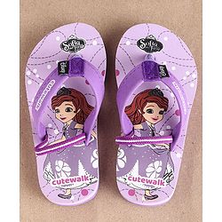 Cute Walk by Babyhug Flip Flops Princess Sofia Print - Purple
