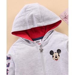 Babyhug Full Sleeves Hooded Sweat Jacket with Mickey Mouse Print & Applique - White Melange
